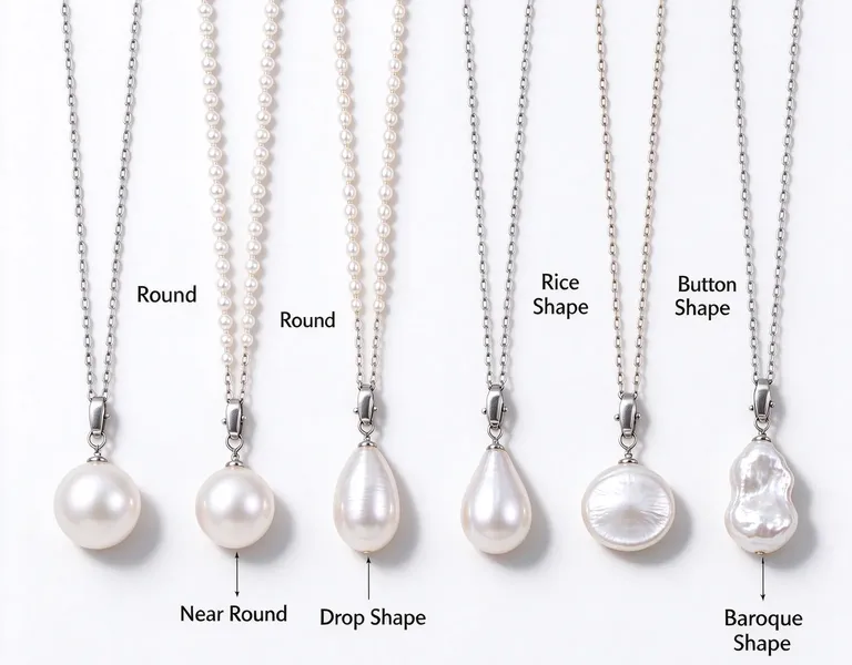 comparison of pearl shape round,oval,drop,button and baroque